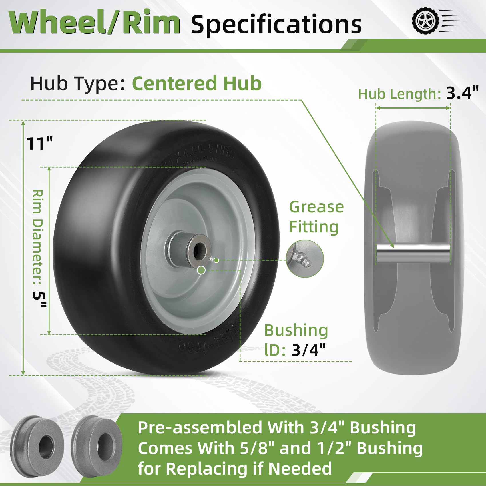 Aremae centered hub with adjustable sizes supports multiple bushing options.