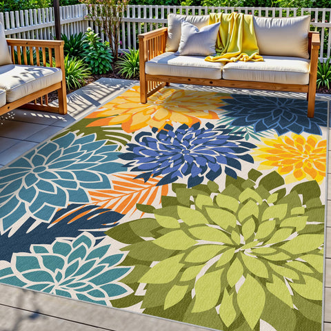 Arenarug 3x5 washable rug with tropical botanical print for living rooms.