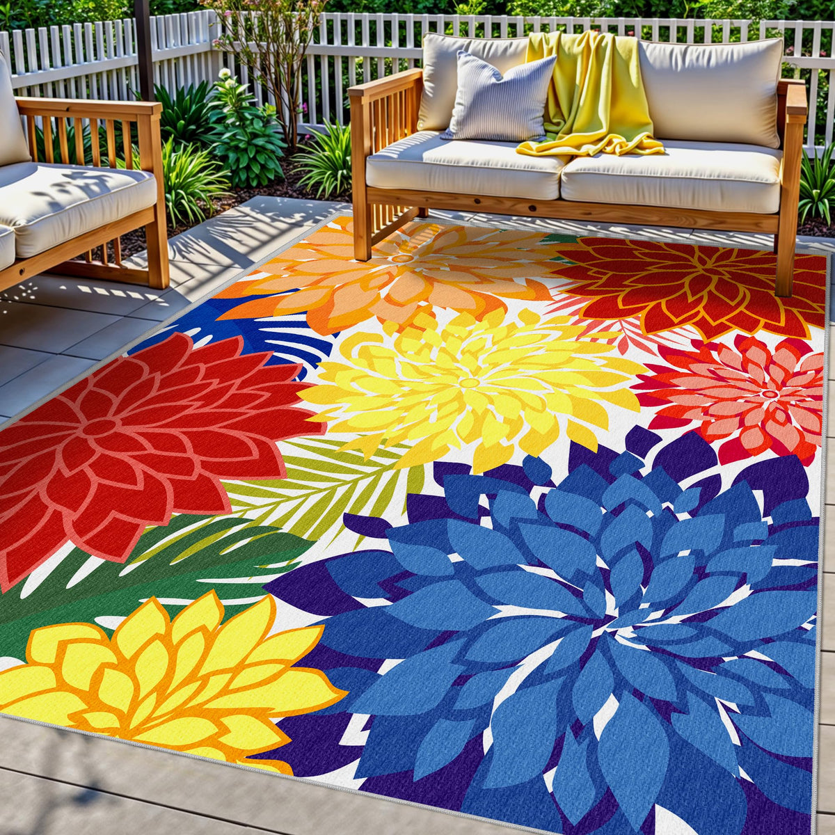 Arenarug colorful 9x12 outdoor rug with vibrant hues for patio décor and seating.