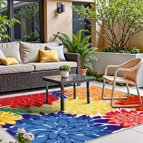 Arenarug outdoor-patio-setup adds color and charm to decks, porches, and gardens.