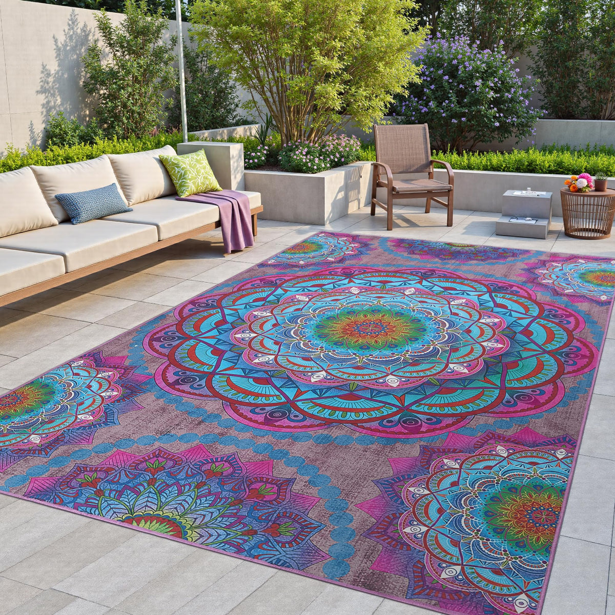 Arenarug meditation rug with lotus design 8x10 for serene outdoor meditation.
