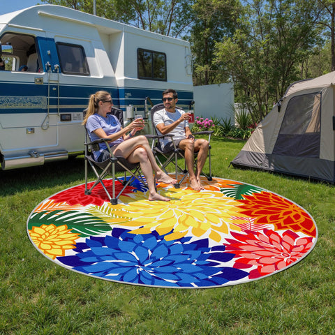 Arenarug waterproof outdoor carpet withstands sun and rain.