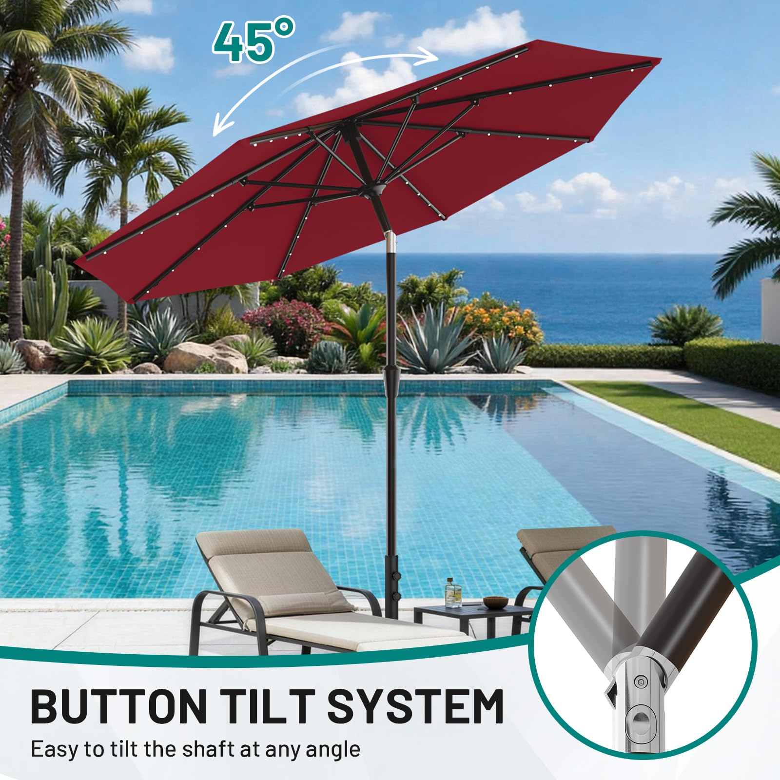 AreShark 8-rib frame offers sturdy shade on breezy evenings.