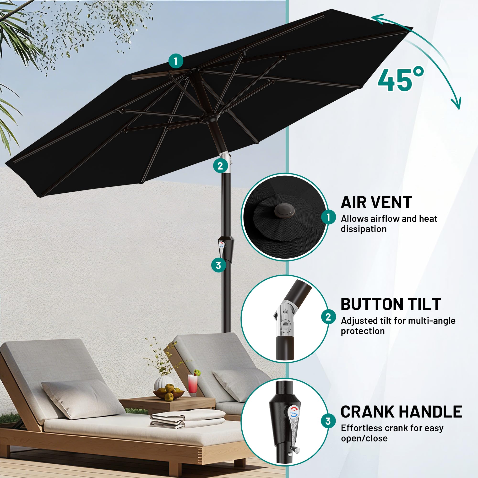 AreShark eight aluminum ribs offer sturdy support against wind.