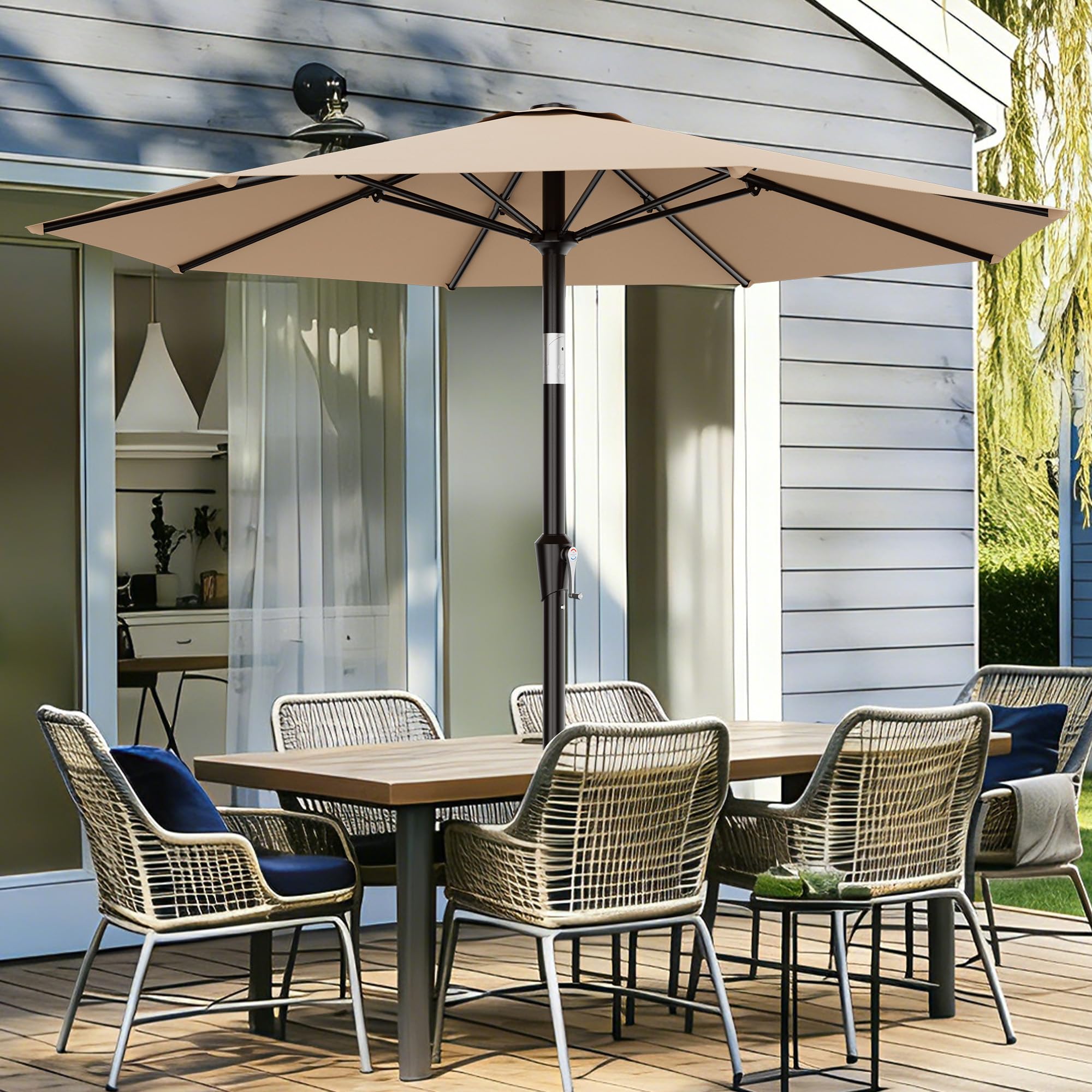 AreShark 9ft umbrella with crank-open mechanism for quick setup.