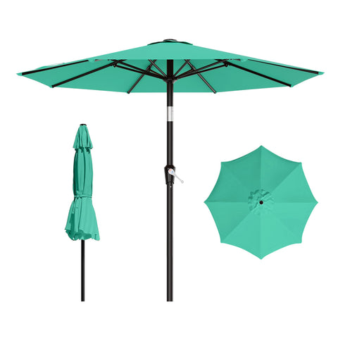 AreShark 9ft patio umbrella peacock-blue canopy offering broad shade for outdoor dining.