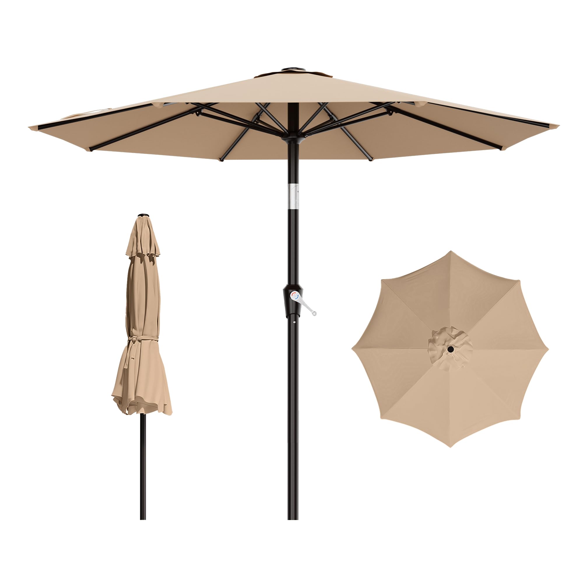 AreShark 9ft patio umbrella with push-button tilt for adjustable shade.
