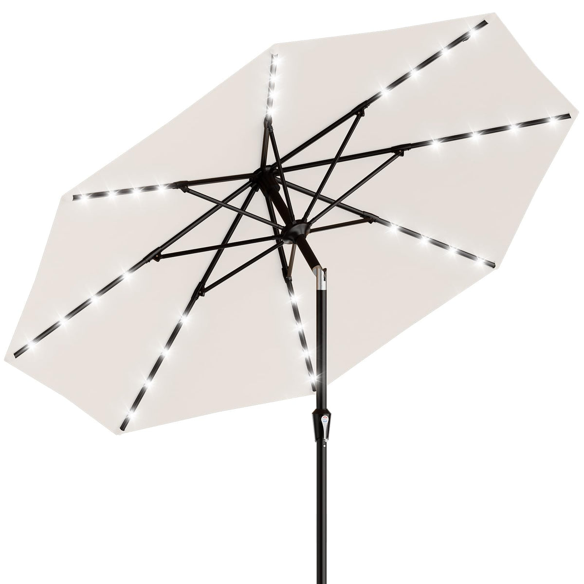 AreShark 9FT patio umbrella with solar lights brightens poolside evenings with energy-efficient glow.