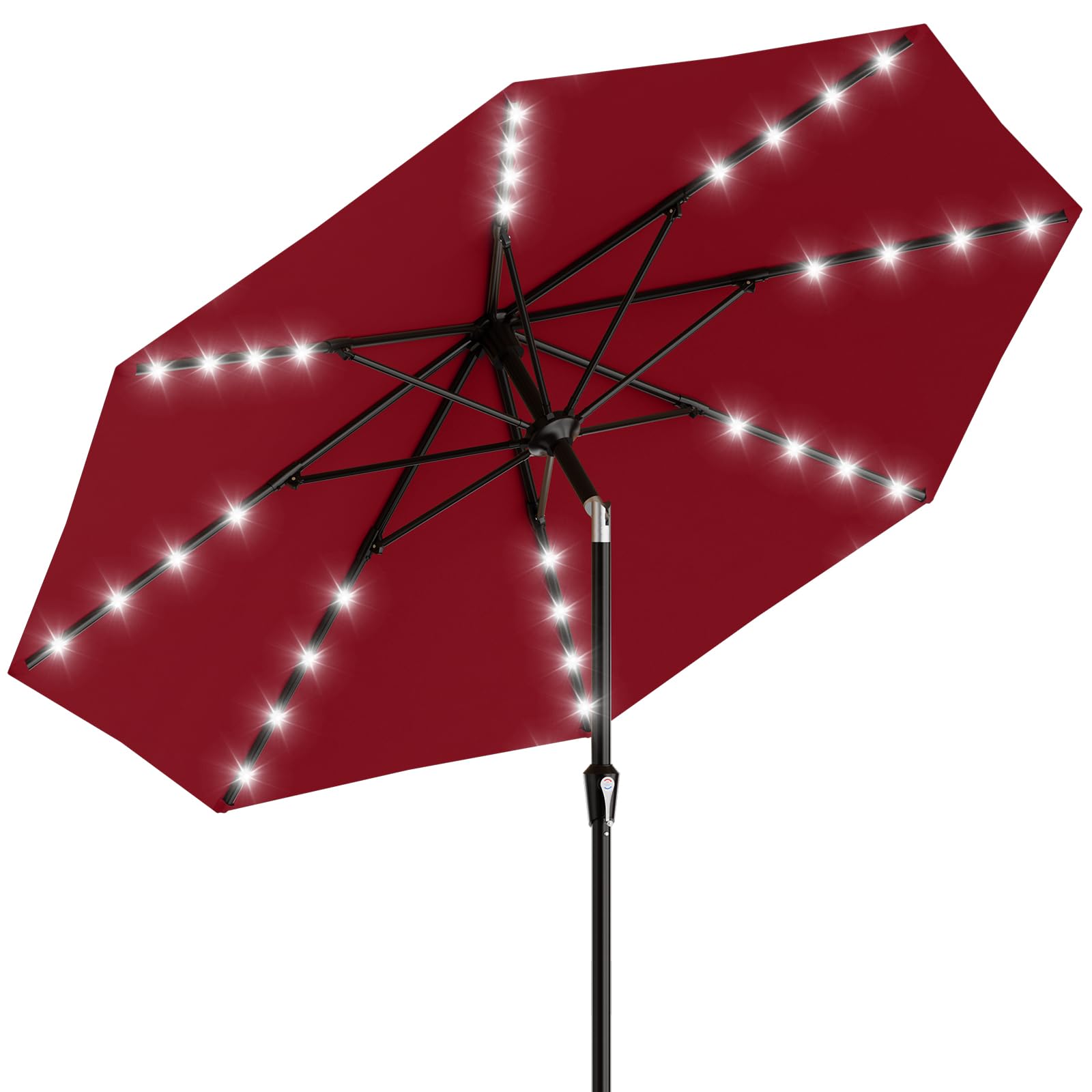 AreShark 9ft umbrella with solar lights, ideal for evening backyard gatherings.