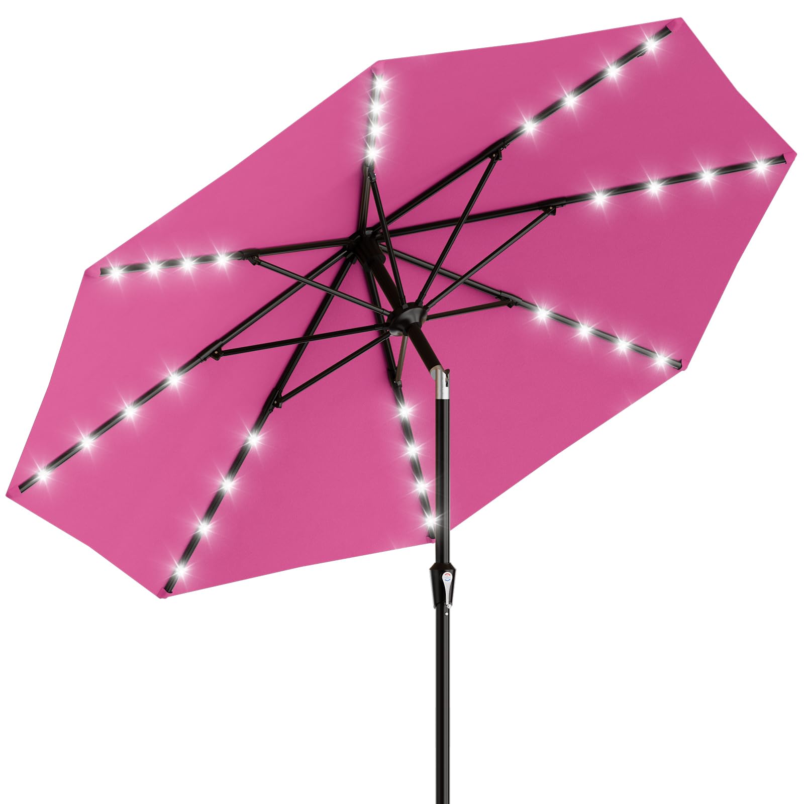 AreShark 9ft patio umbrella with solar lights provides soft evening illumination for outdoor spaces.