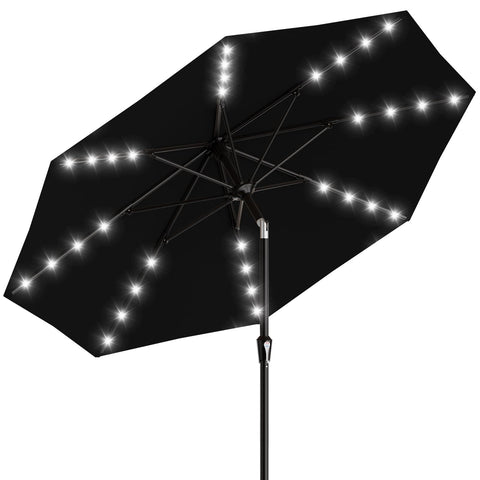 AreShark 9FT patio umbrella with solar-lights provides bright, energy-efficient outdoor lighting for gatherings.