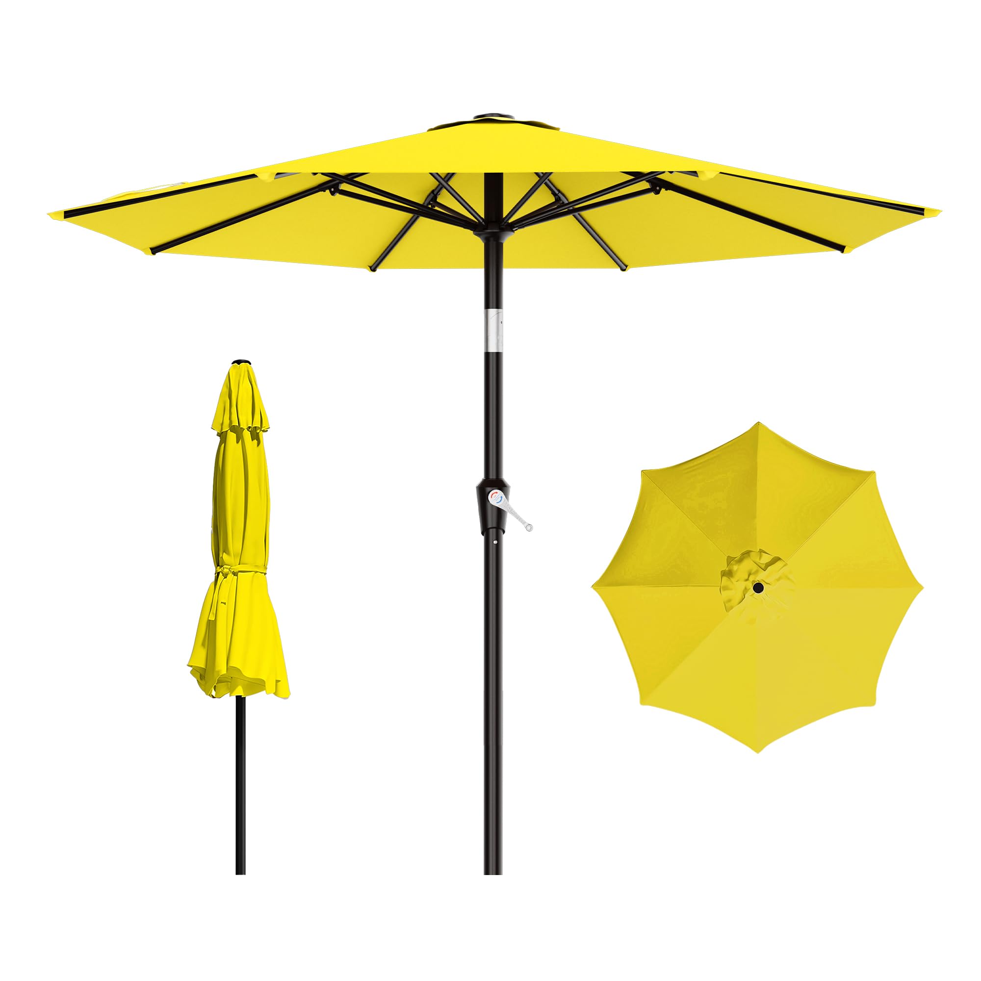 AreShark 9ft patio umbrella yellow canopy provides broad shade for outdoor dining.