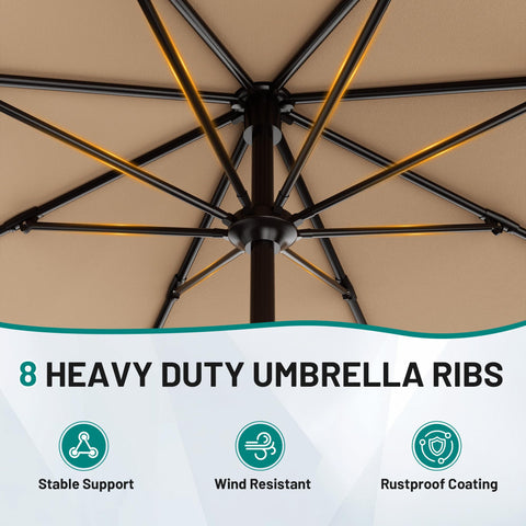 Beige AreShark outdoor umbrella fabric provides water and UV resistance.