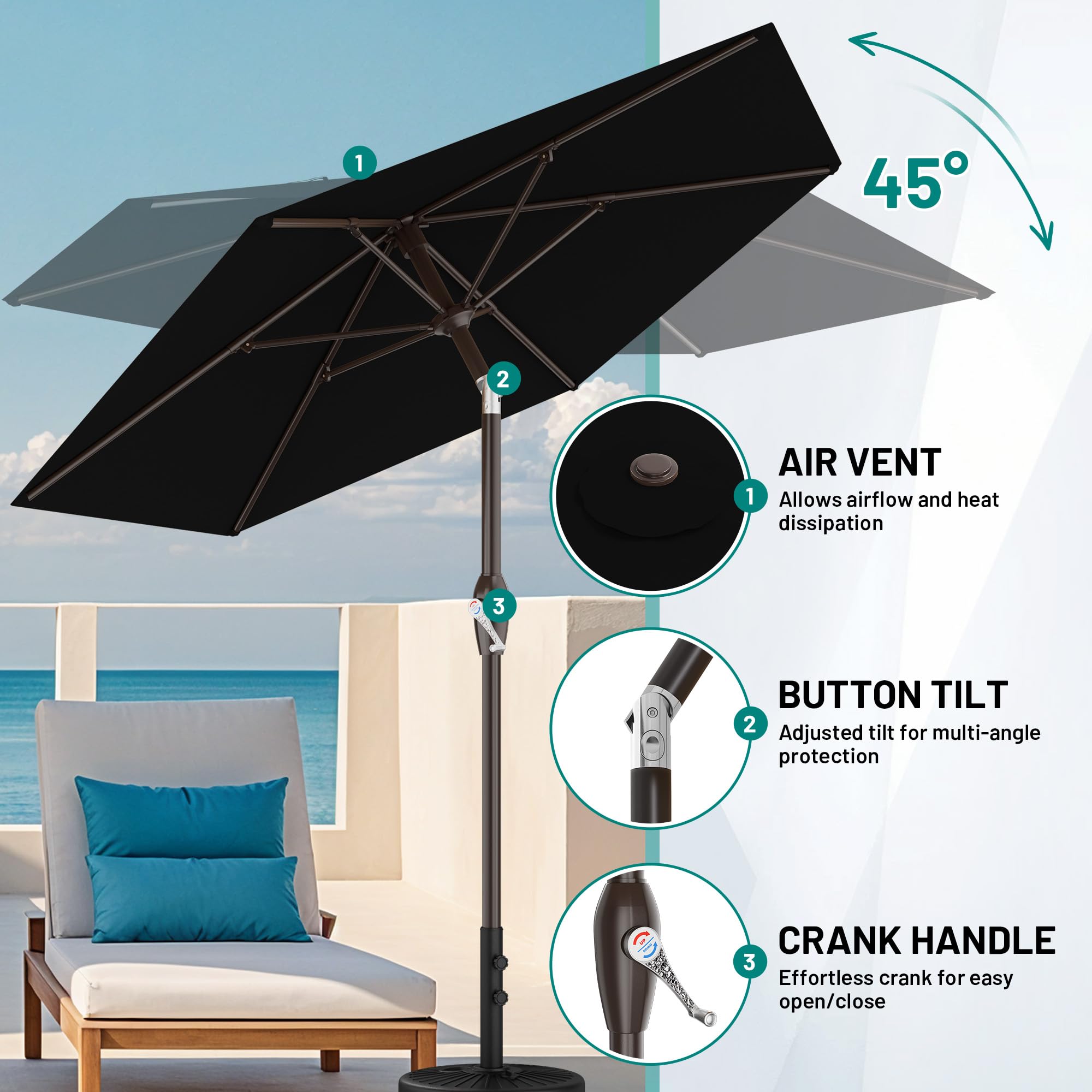 AreShark button tilt crank-system enables quick shade adjustments
