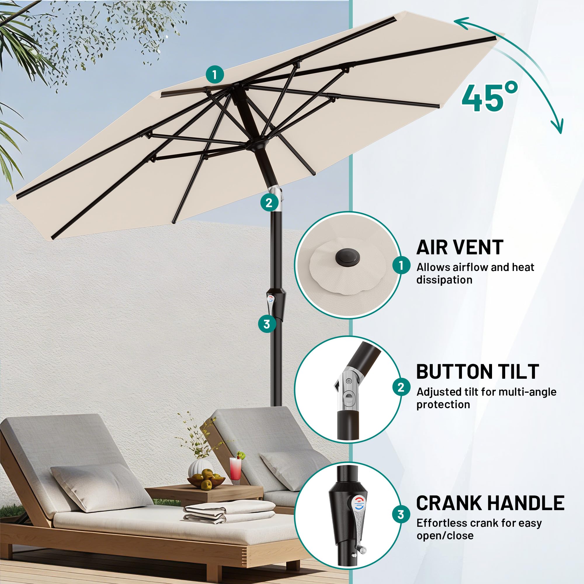 AreShark crank-open system enables quick setup and easy shading adjustment