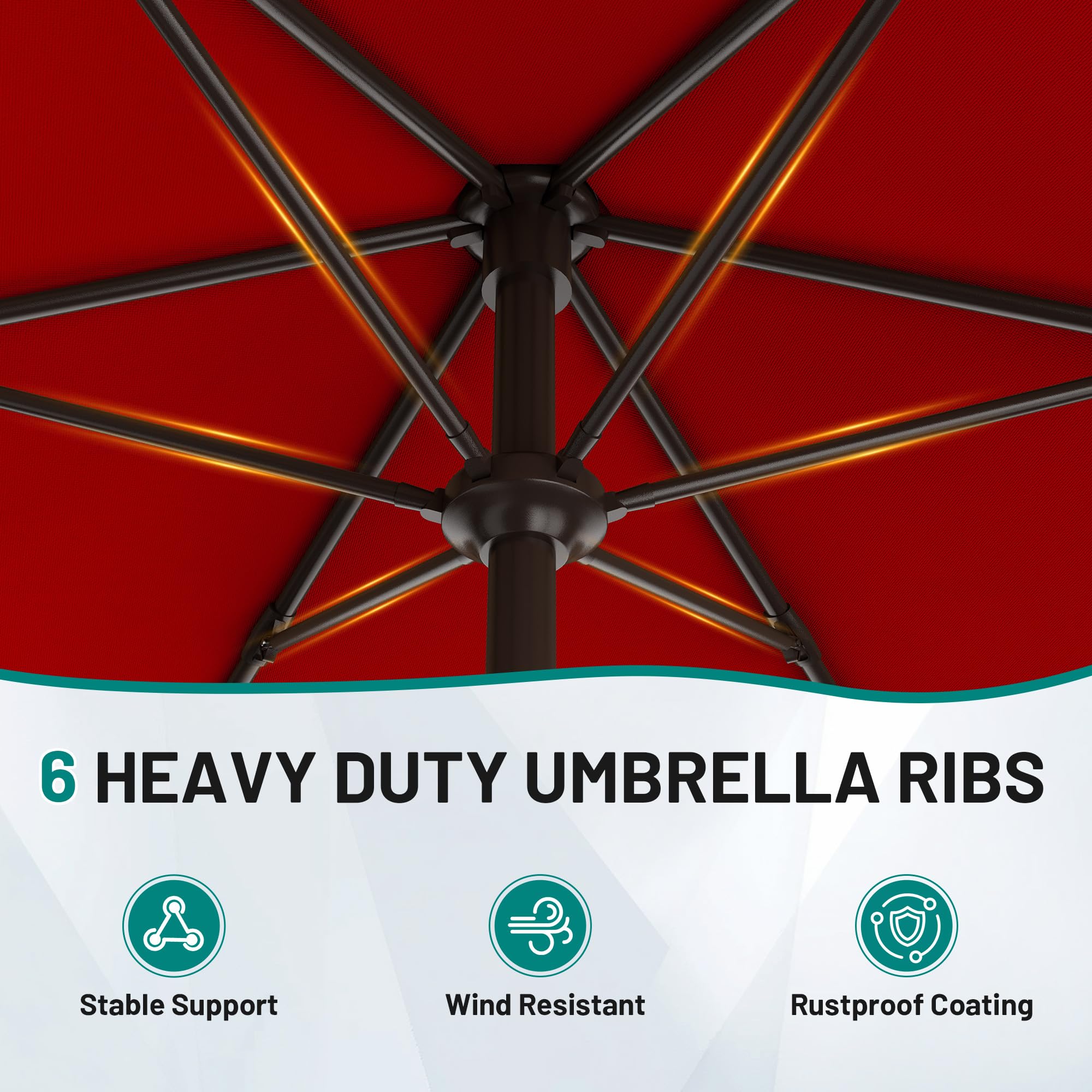 AreShark red umbrella with crank tilt for easy shade positioning