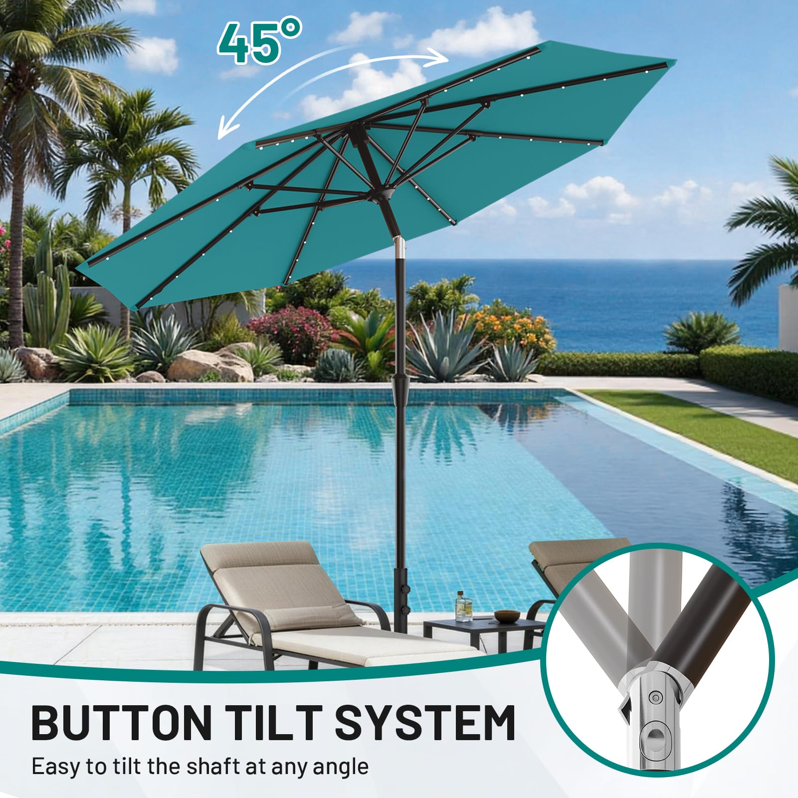 AreShark crank-tilt system enables easy height and shade adjustment.