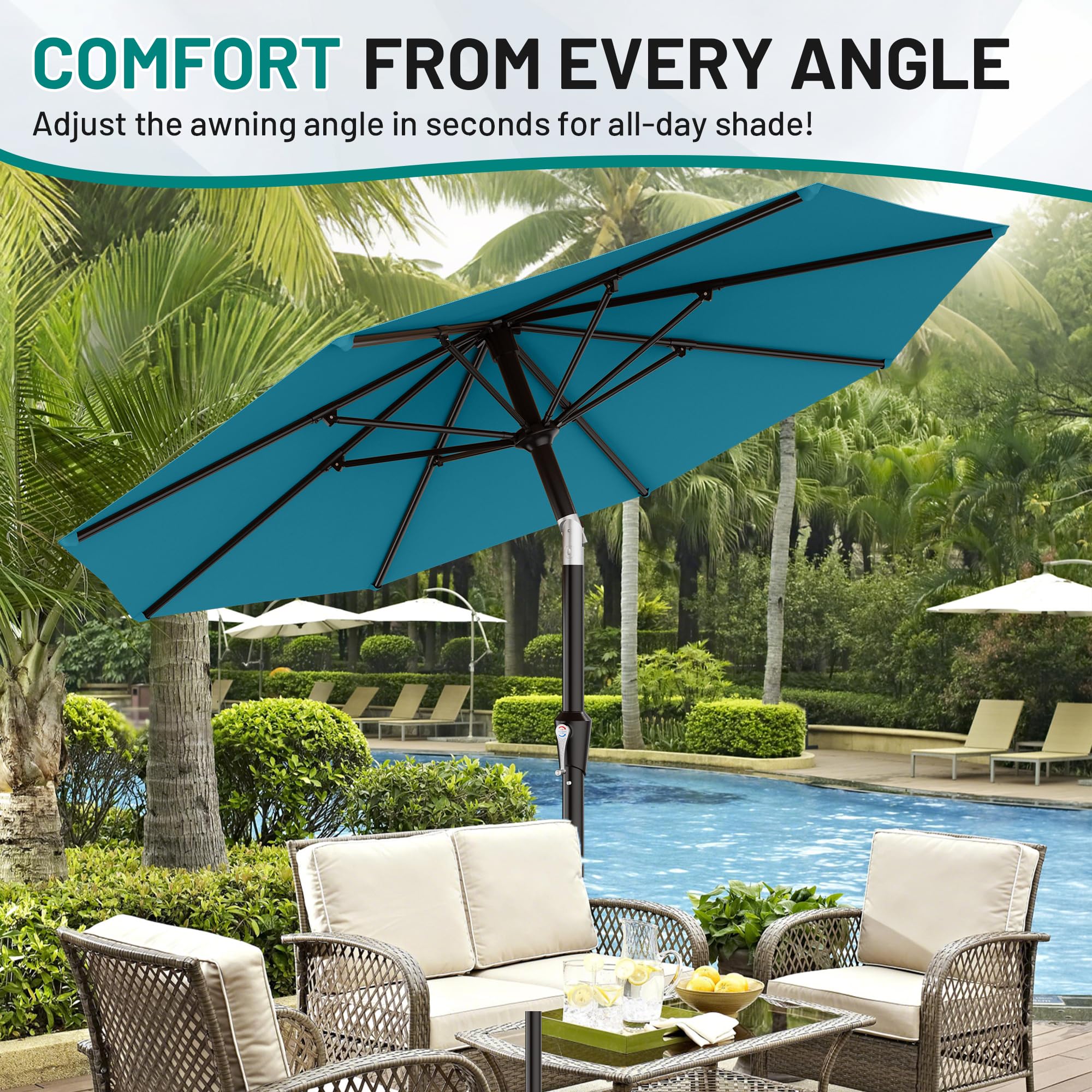 AreShark easy-adjust shade angle lake blue helps customize sun protection.