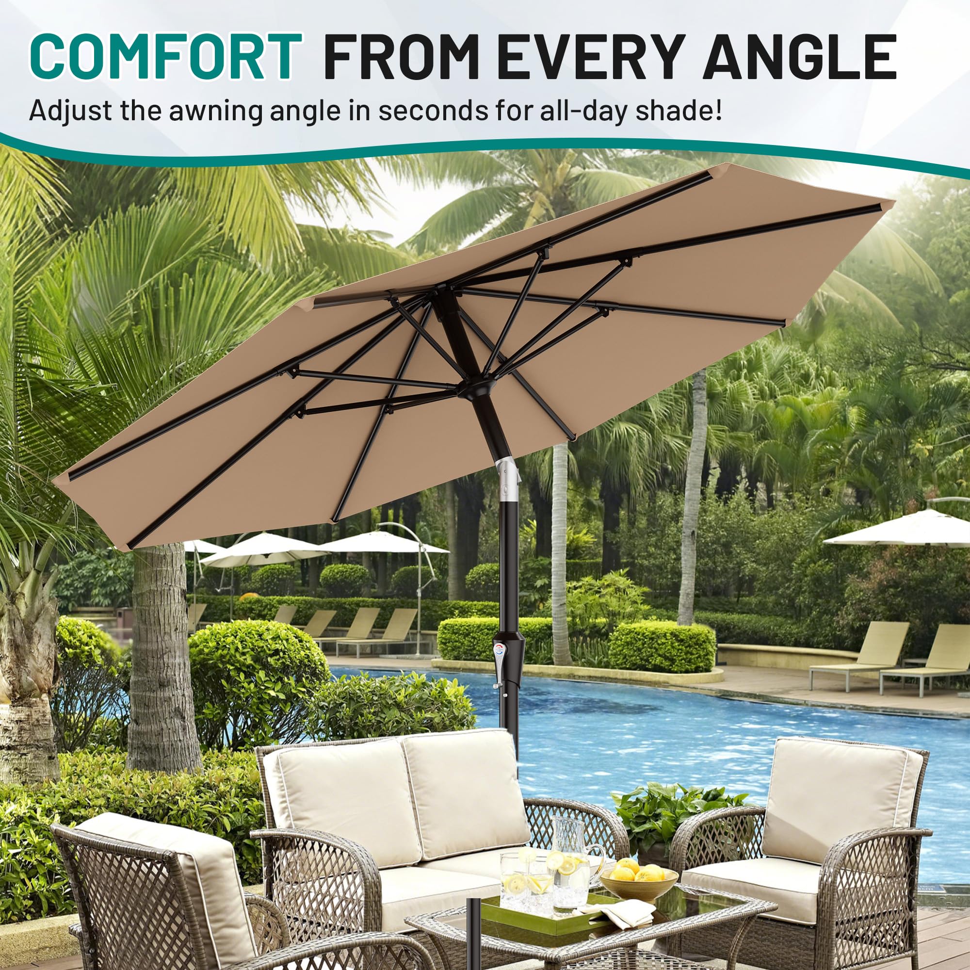 Ideal for market, garden, deck, or poolside lounging with AreShark umbrella.