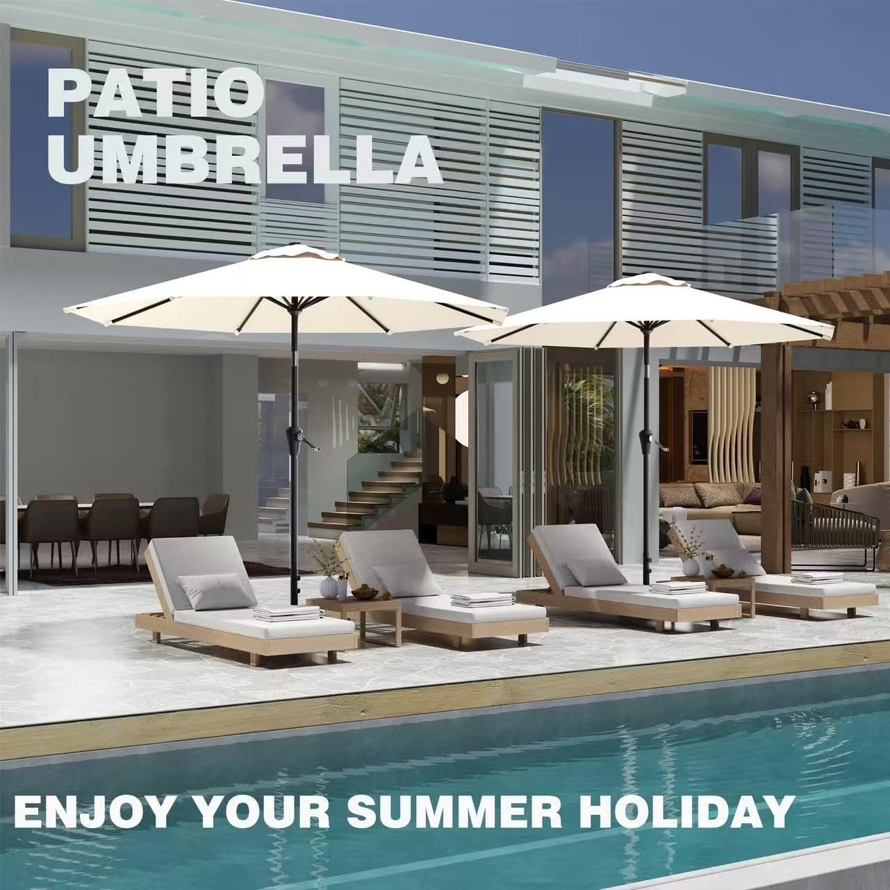 AreShark outdoor umbrella suited for market, garden, deck, and poolside spaces