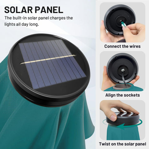 AreShark foam-box solar panel sits atop canopy for convenient charging.