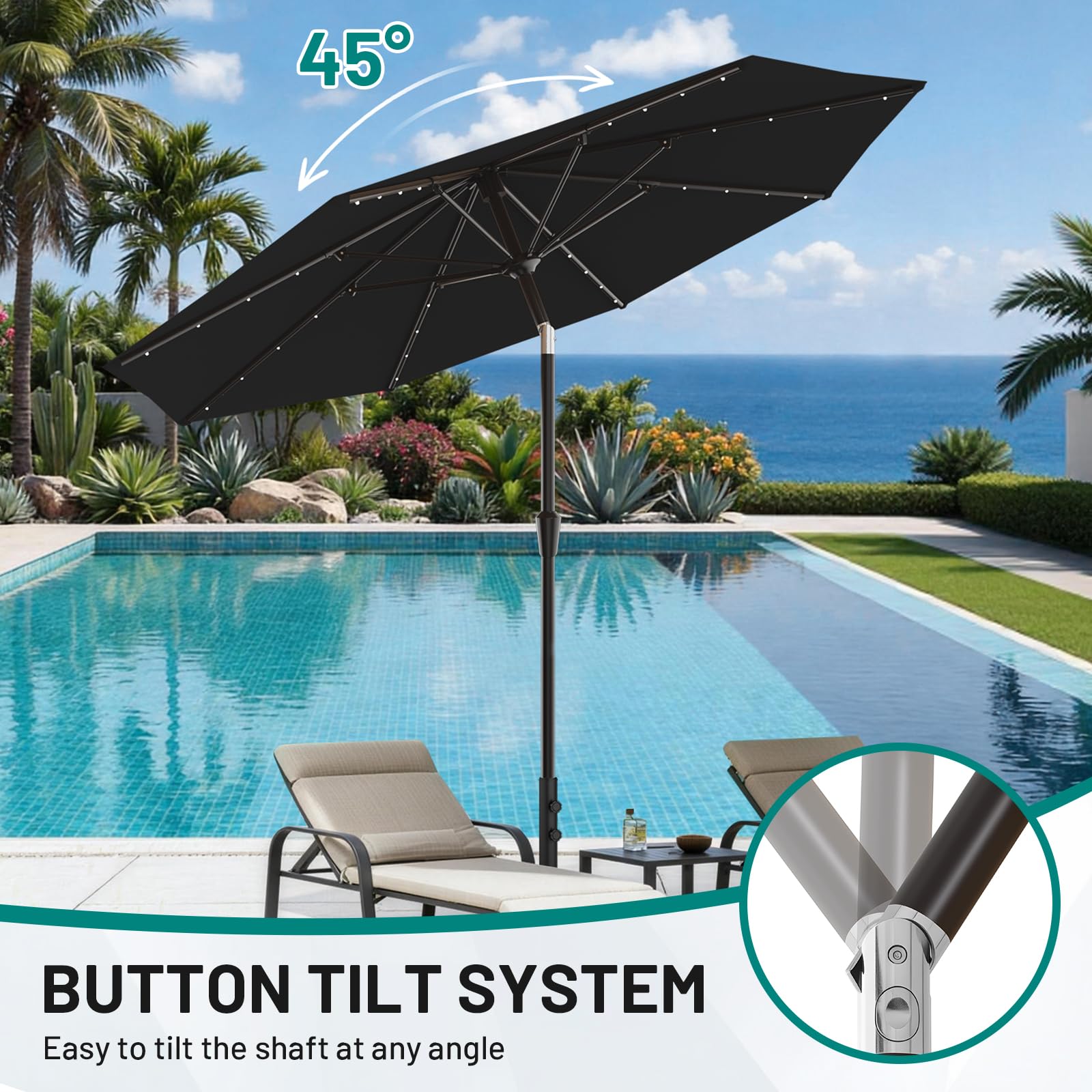 AreShark umbrella-8-ribs-iron-construction provides sturdy support.