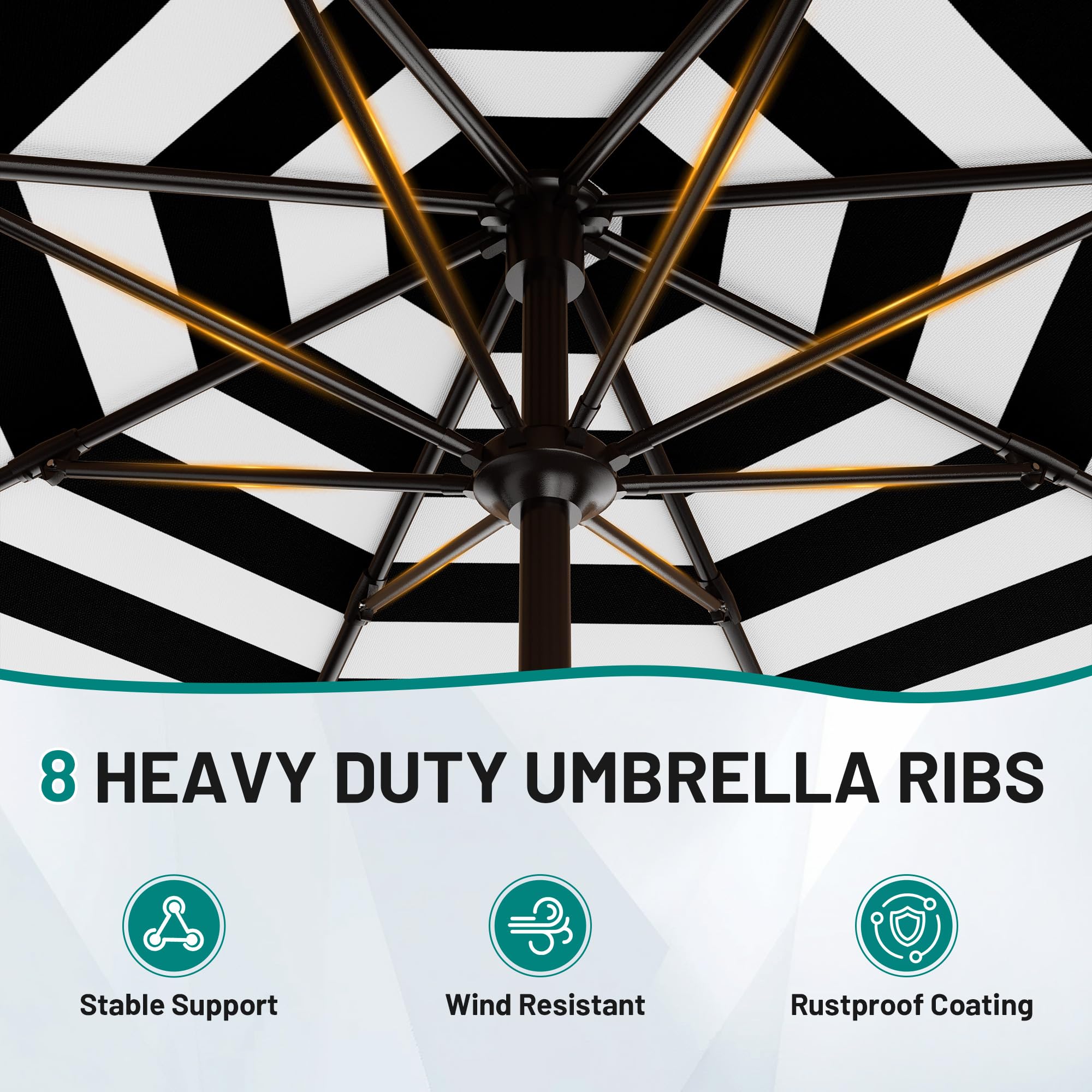 AreShark 8-rib iron pole umbrella provides sturdy outdoor support.