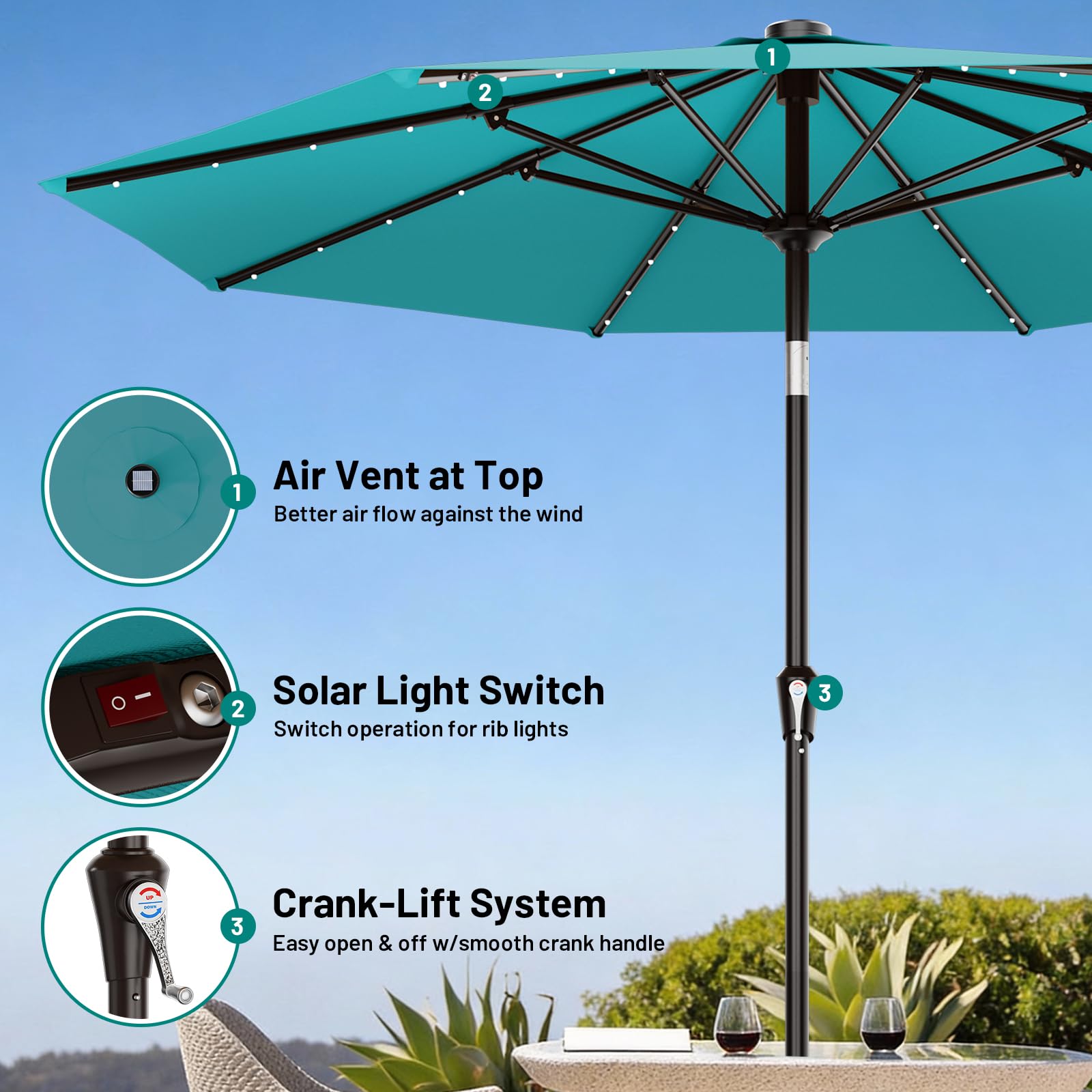 AreShark umbrella ribs and iron frame showcase a sturdy eight-rib construction.