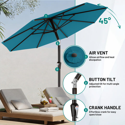 AreShark water and UV resistant canopy lake blue protects seating area.