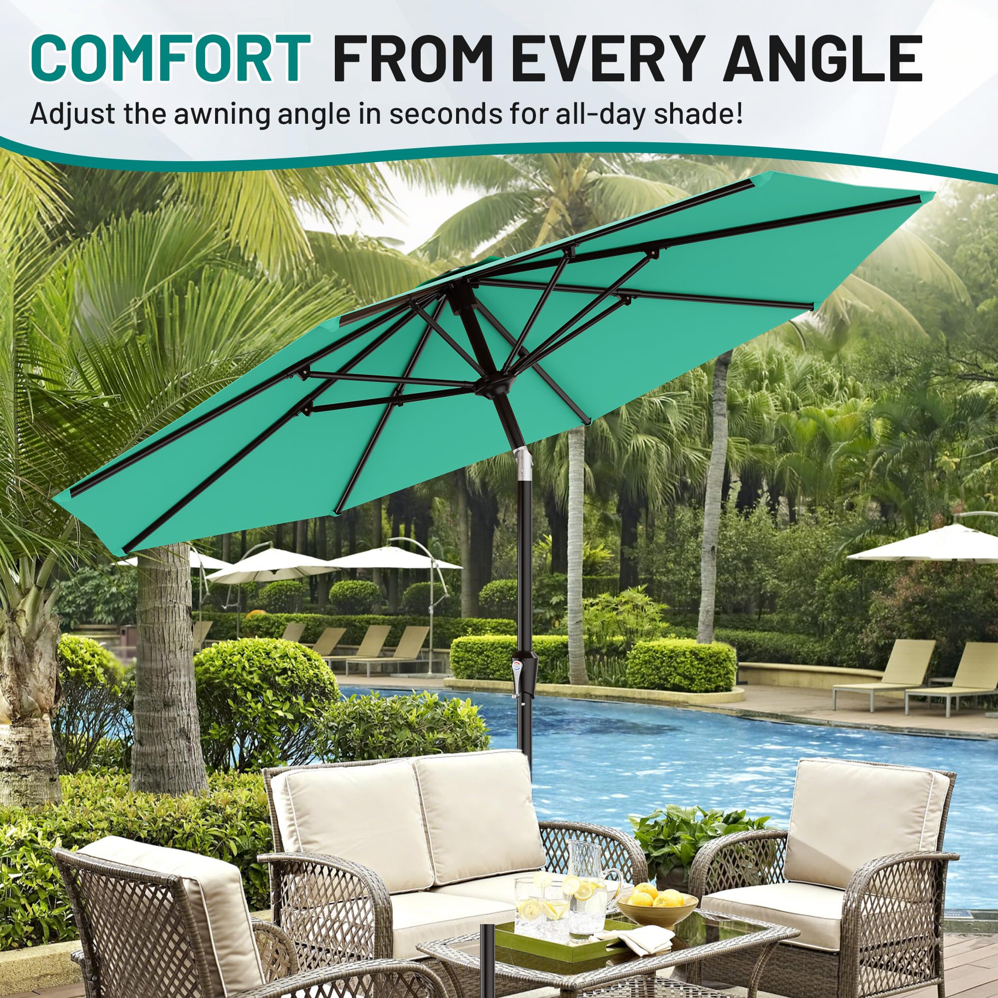 AreShark water- and UV-resistant canopy protects guests from sun and light rain.