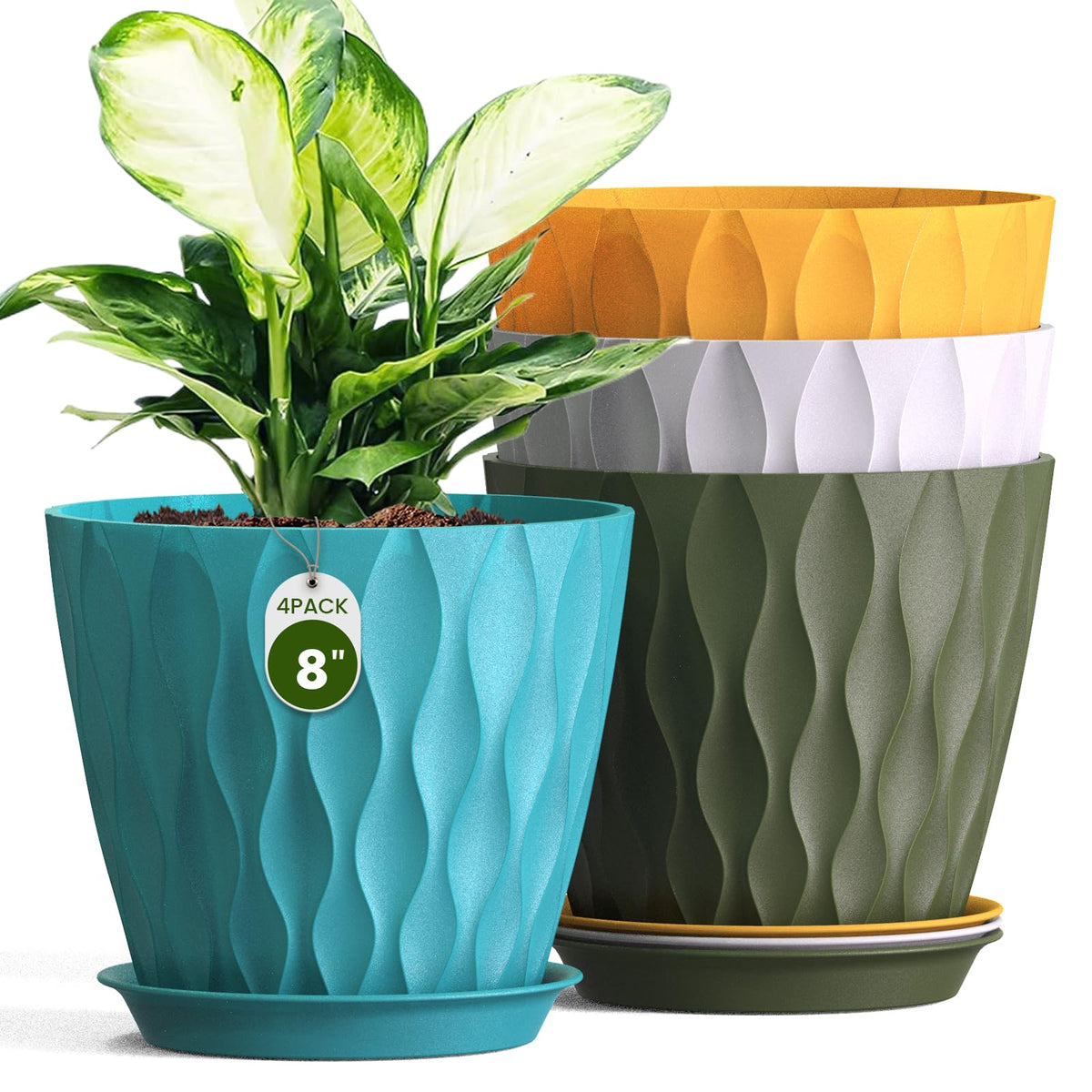 Areutxbis 8-inch pot with water-wave texture enhances modern shelves and windowsills