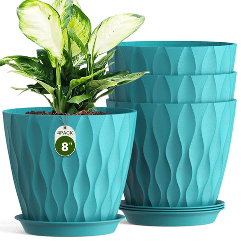 Areutxbis 8-inch blue ripple pot front view, ideal for indoor display.