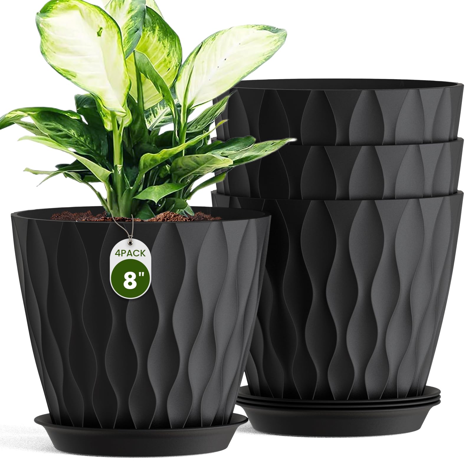 Areutxbis 8-inch pot with water-wave design for modern spaces