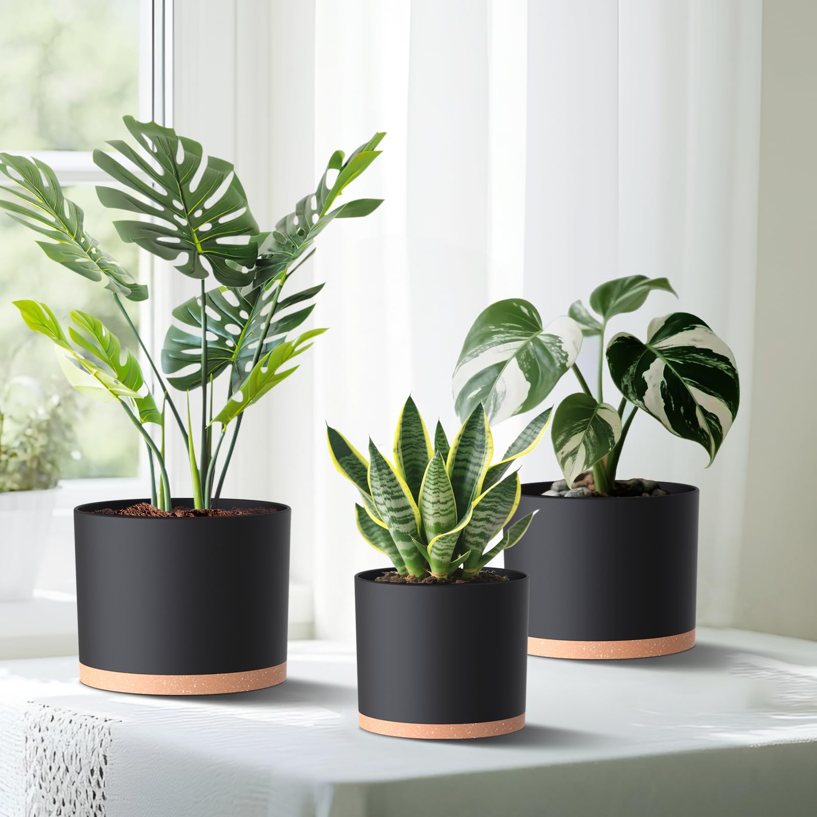 Areutxbis black-brown indoor outdoor planter set for versatile use