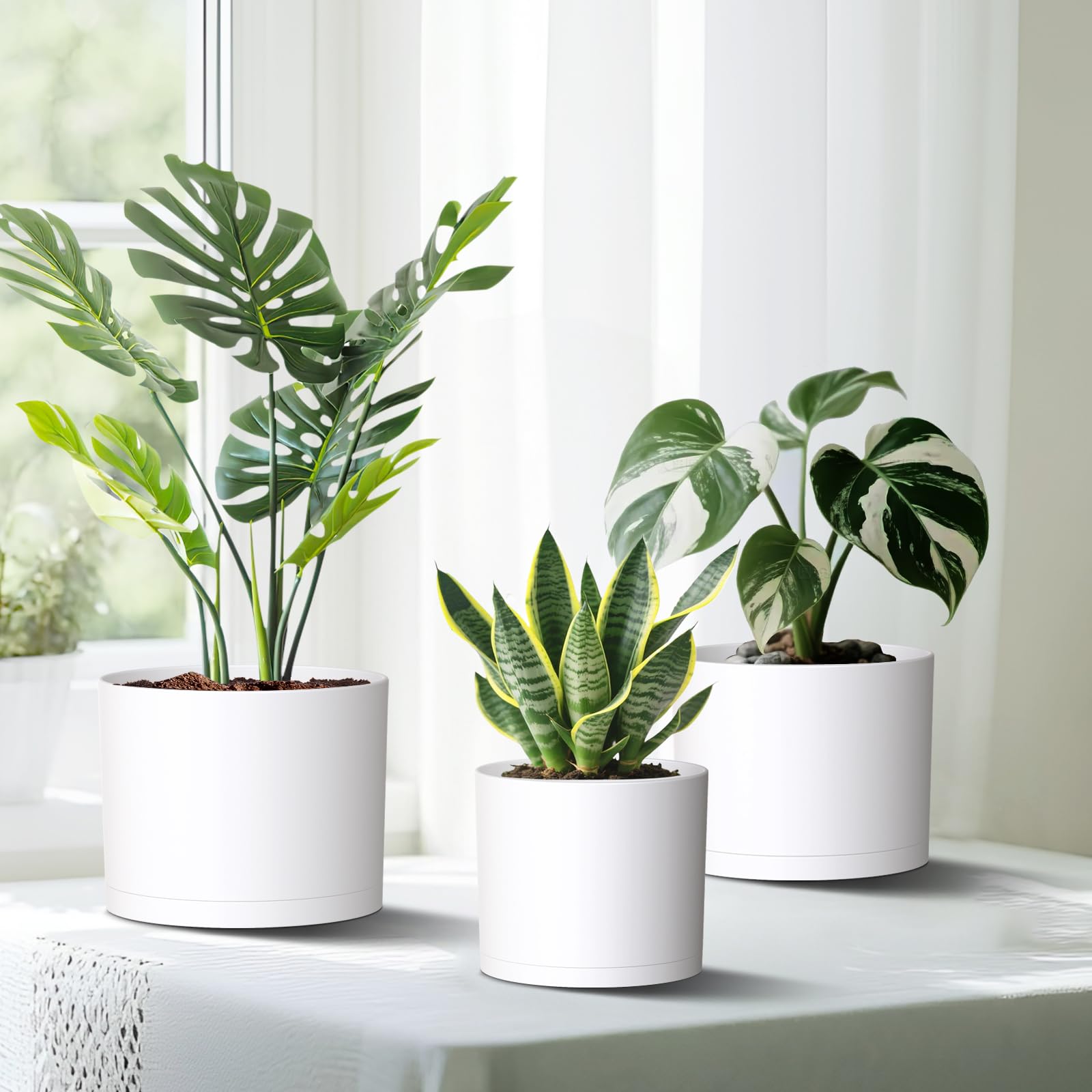 Areutxbis indoor garden setup using three-size planter system in white.