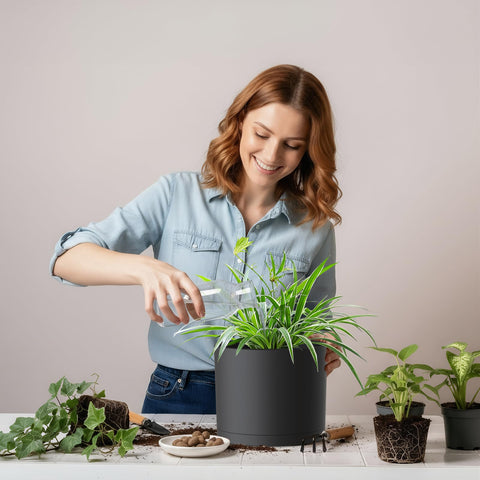 Areutxbis matte black planter blends with Modern and Boho interior decor.