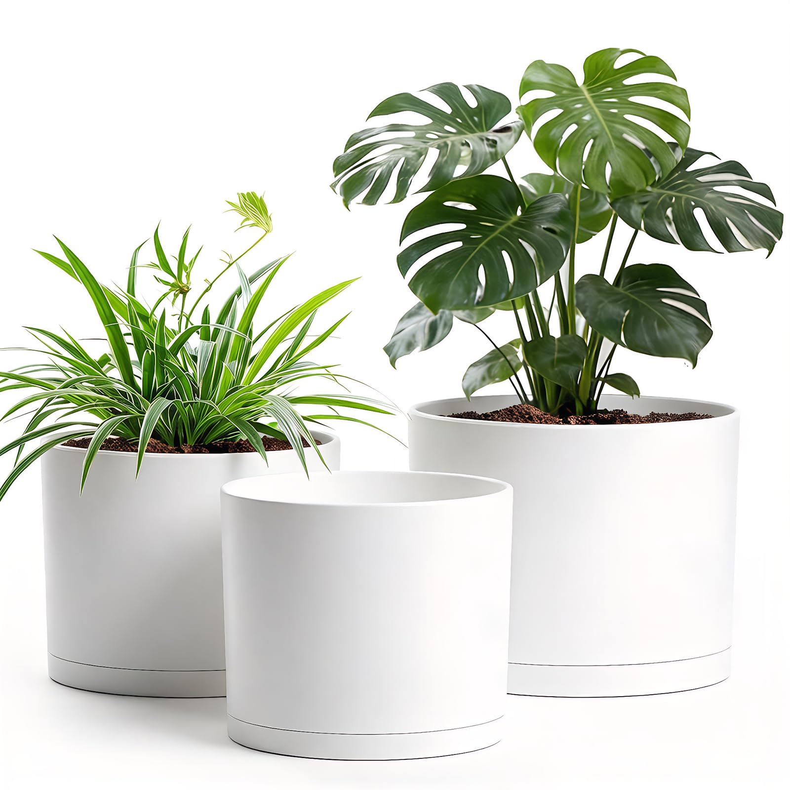 Areutxbis 10-inch pot with drainage holes in white finish for healthy root airflow.
