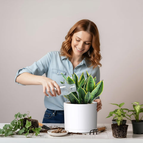 Areutxbis UV-resistant plastic pot stays vibrant outdoors in white.