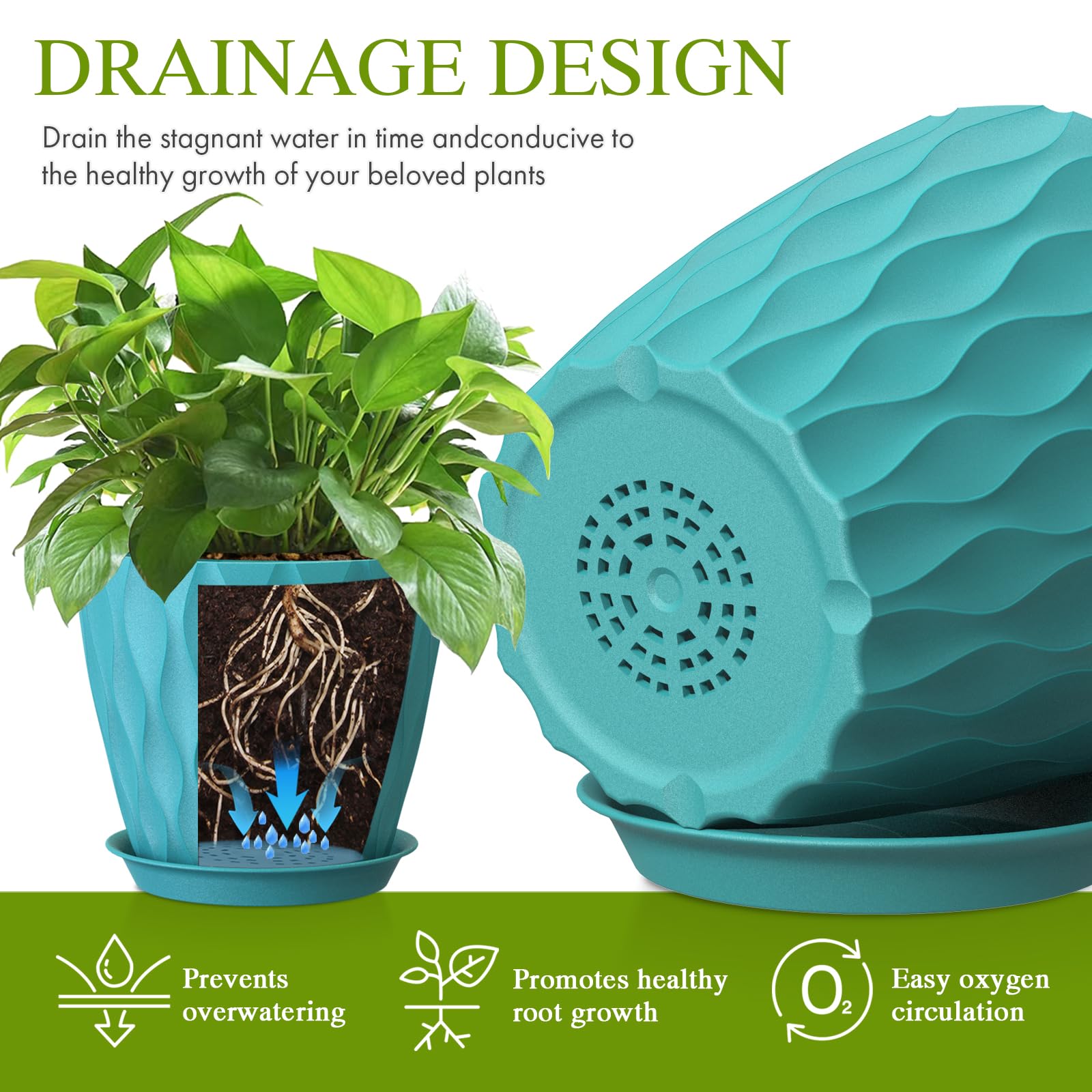 Areutxbis UV-resistant PP plastic blue pot withstands sun fading.