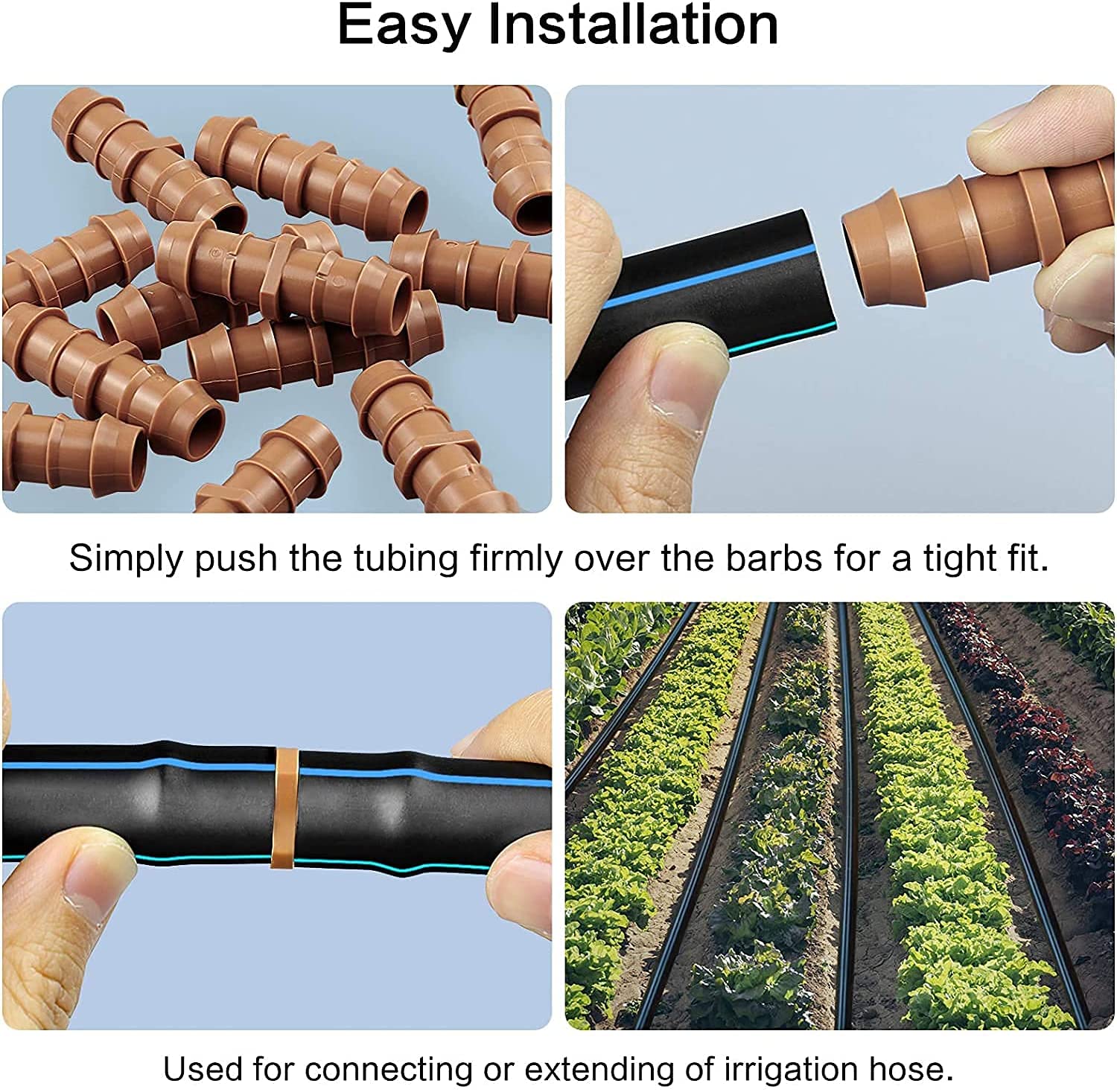 Arfun barbed fittings connect 17mm ID tubing securely for easy DIY irrigation repairs