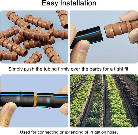 Arfun barbed fittings connect 17mm ID tubing securely for easy DIY irrigation repairs