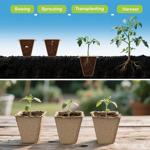 ARGCONNER biodegradable seed pots breaking down in soil to support roots