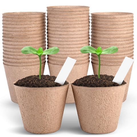 ARGCONNER 4 inch peat pots with labels for easy seed starting.