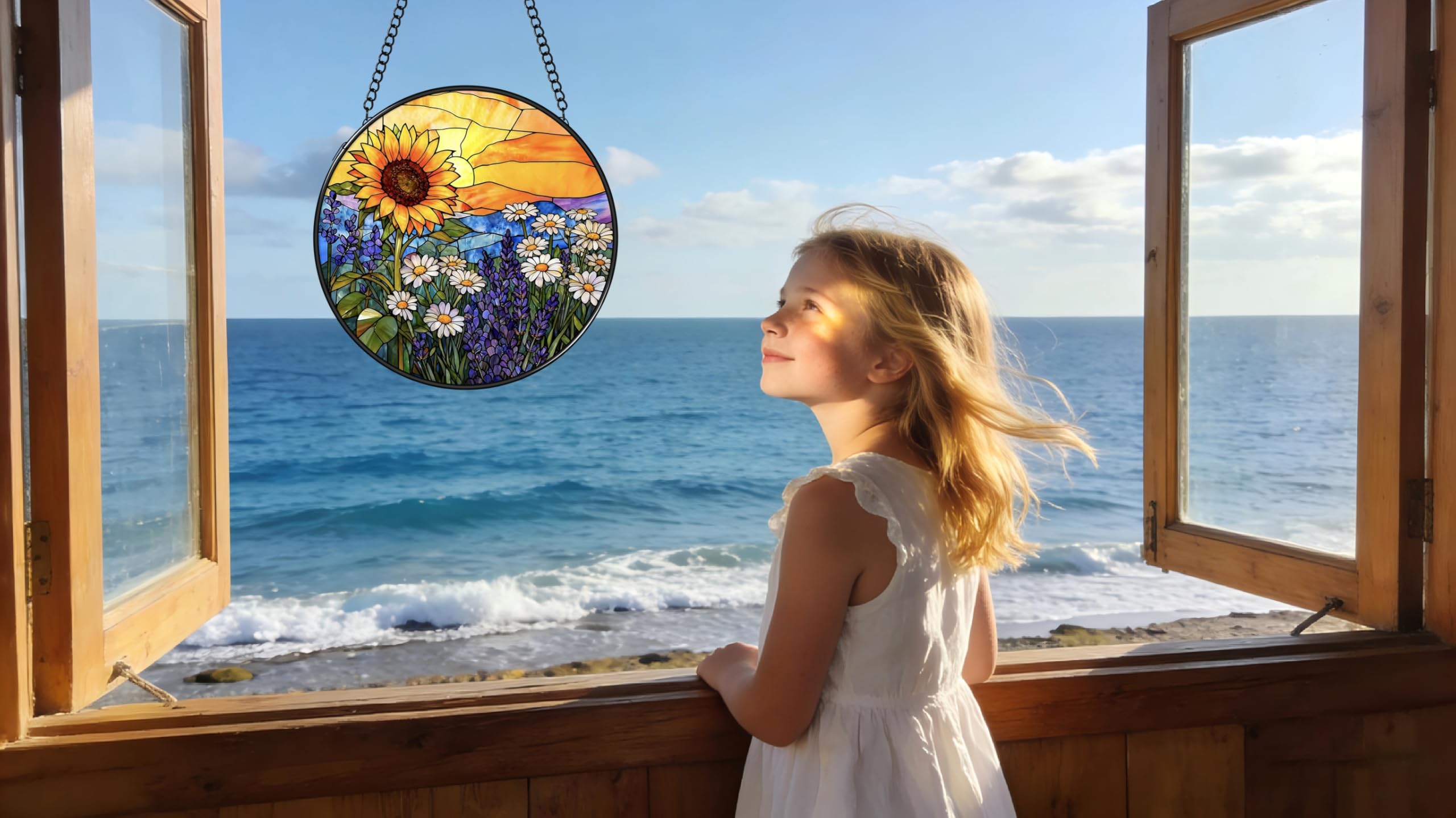 Argodaze daisies suncatcher adds cheerful color to the kitchen window