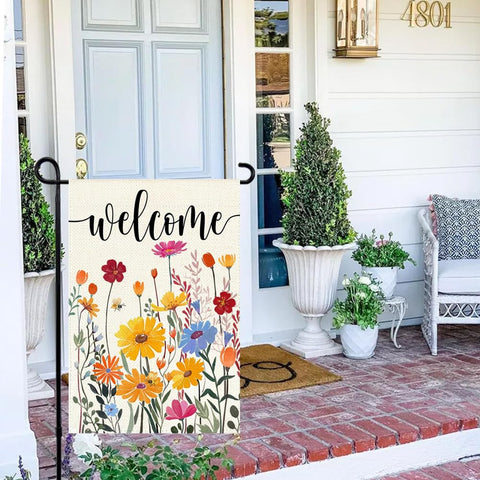 ARGOOFG porch flag with colorful daisies adding seasonal charm