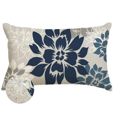 ARGOOFG waterproof dark blue dahlia pillow cover for outdoor spaces.