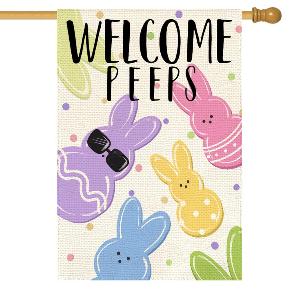 ARGOOFG Easter welcome flag with peeps for outdoor entryway