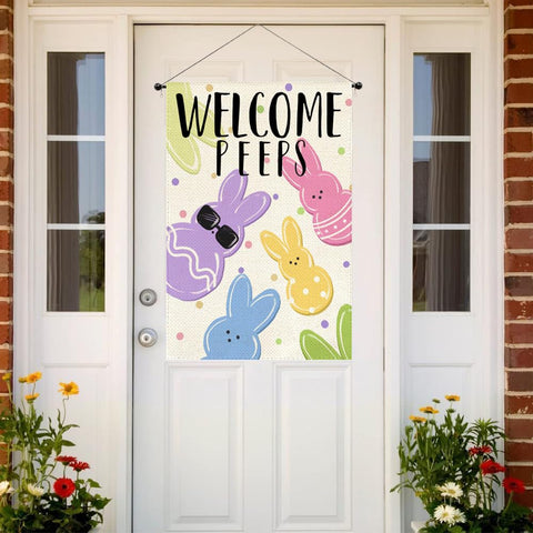 ARGOOFG floral bunny entryway flag adds spring charm
