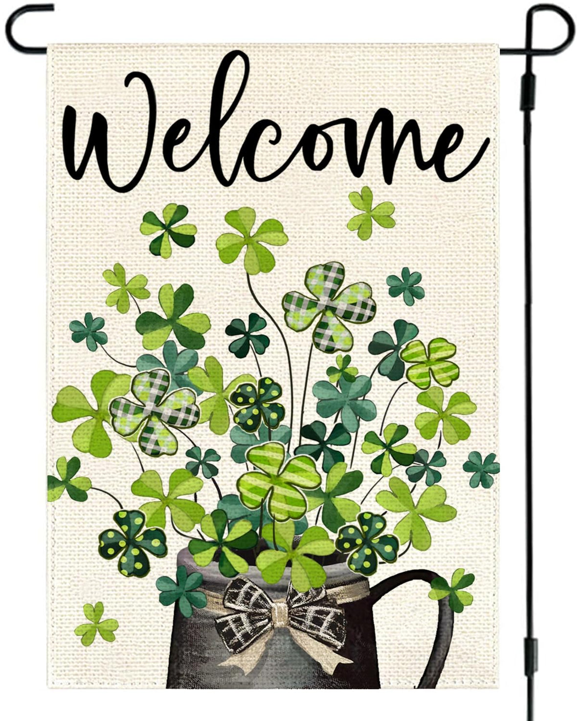 ARGOOFG Shamrock Welcome flag front view shows vibrant, weather-ready yard decor