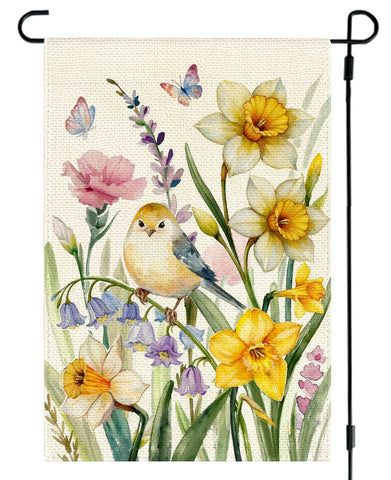 ARGOOFG Spring Bird Daffodil Flag with bright colors for a welcoming garden entry